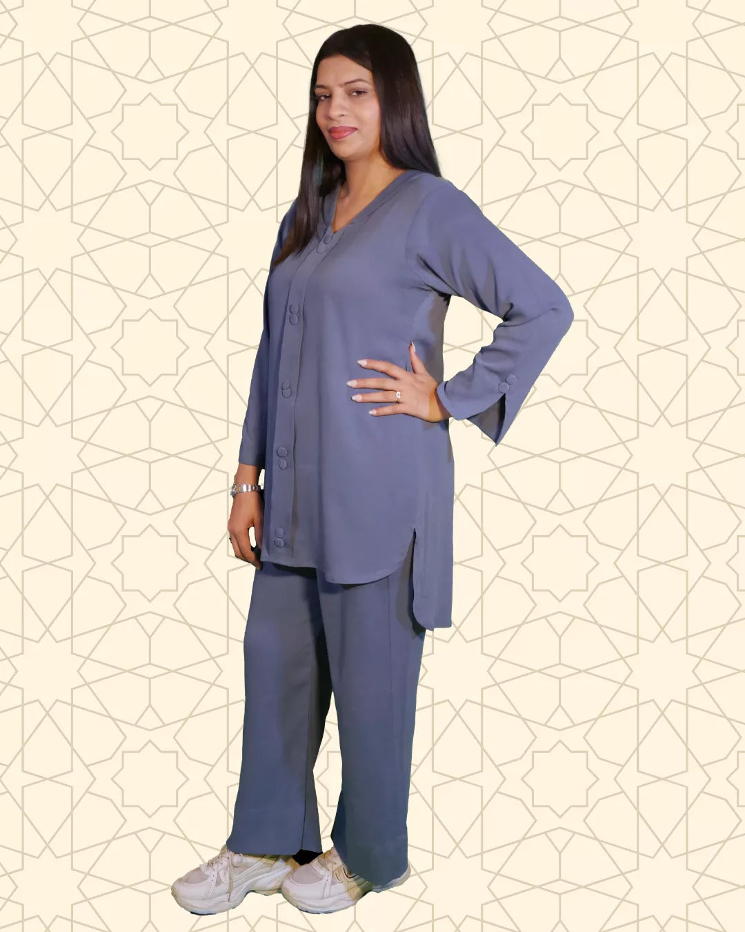 Serene | Elegant Co-ord Set | 2 Piece Zinc Blue - EvaanThreads