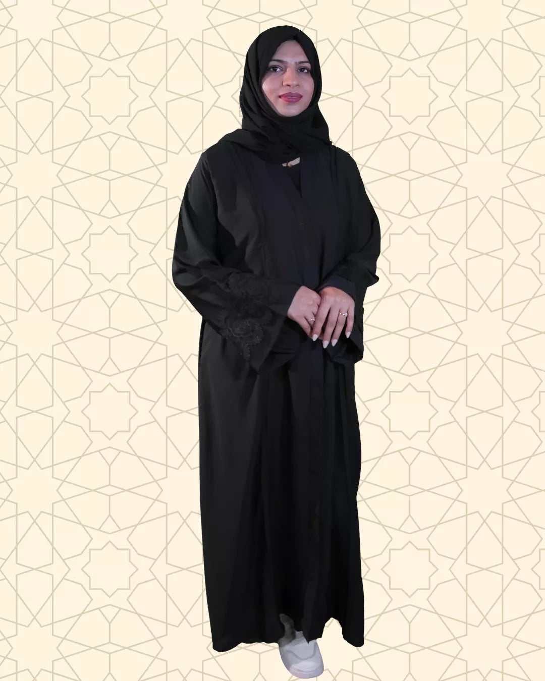 Shadow Lace | Elegant Abaya | Black - EvaanThreads