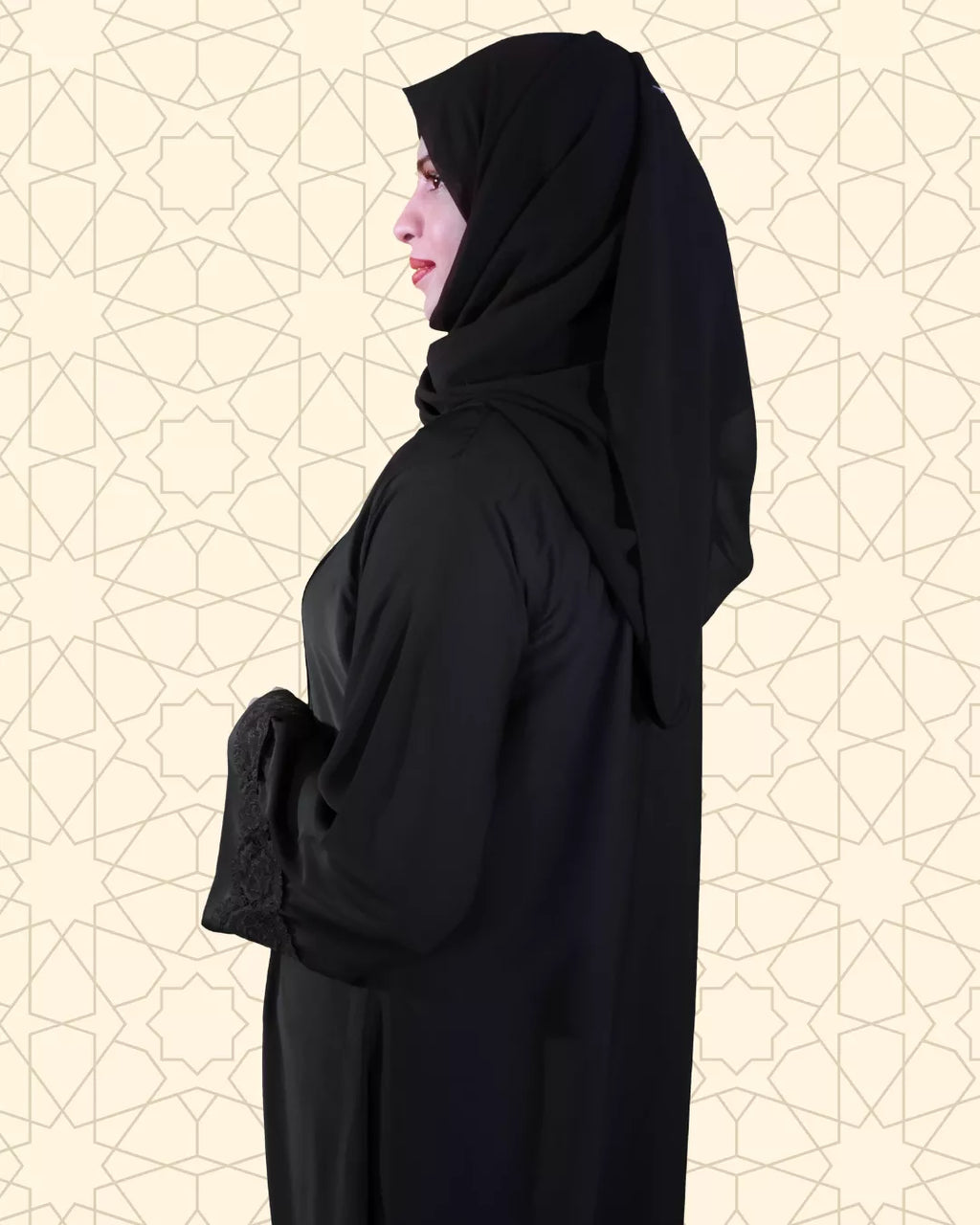 Shadow Lace | Elegant Abaya | Black - EvaanThreads
