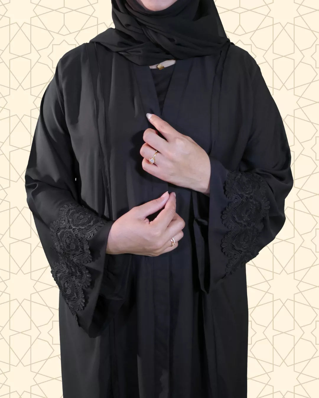 Shadow Lace | Elegant Abaya | Black - EvaanThreads