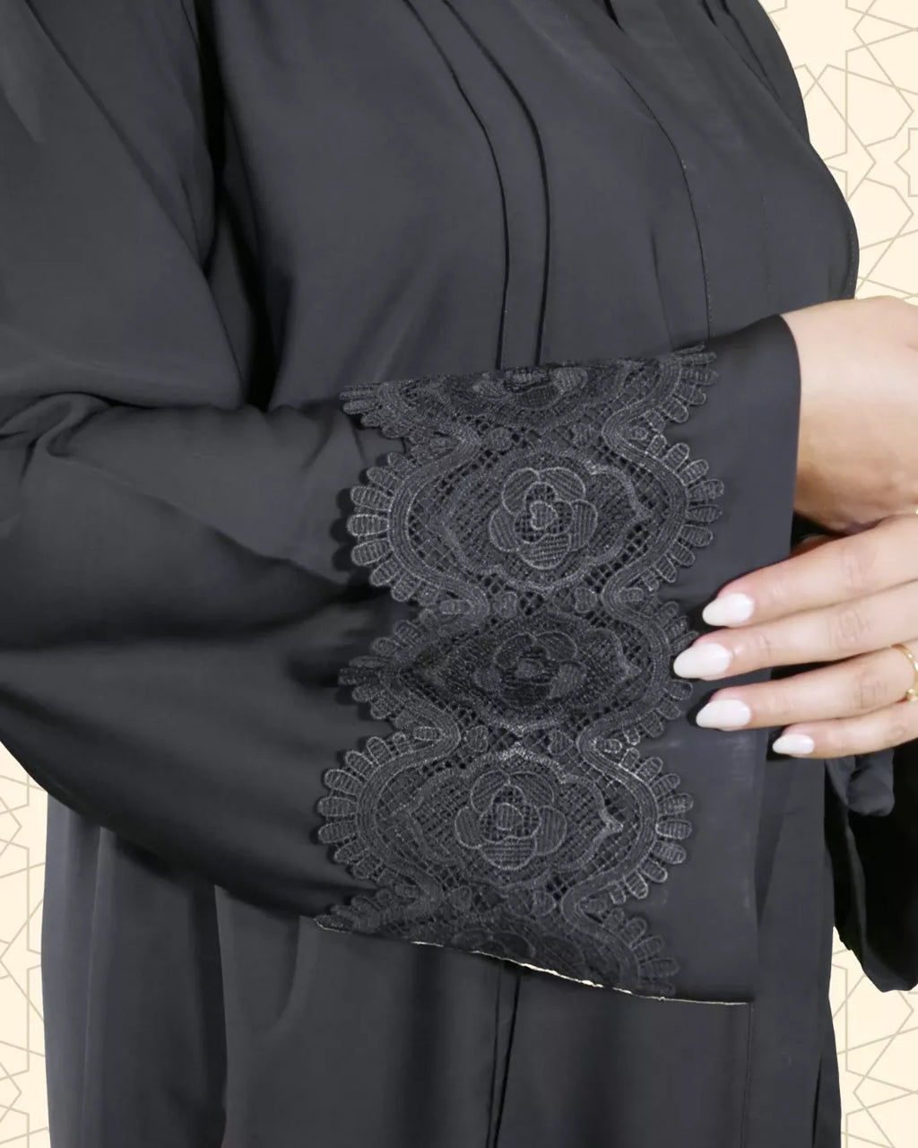 Shadow Lace | Elegant Abaya | Black - EvaanThreads