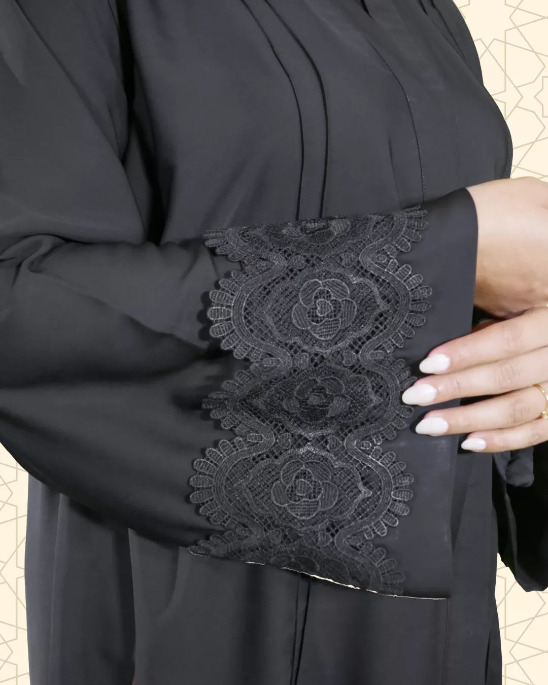 Shadow Lace | Elegant Abaya | Black - EvaanThreads